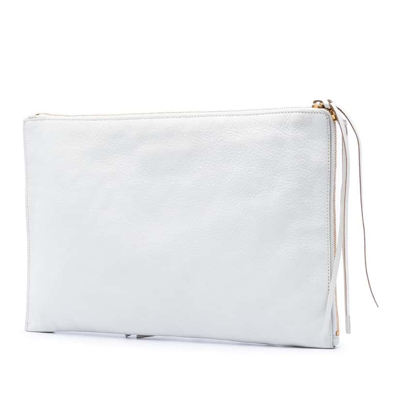 Balenciaga Chevre Motocross Classic Metallic Edge Clutch White Leather Very good condition - Back View