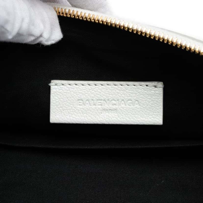 Balenciaga Chevre Motocross Classic Metallic Edge Clutch White Leather Very good condition - Box View