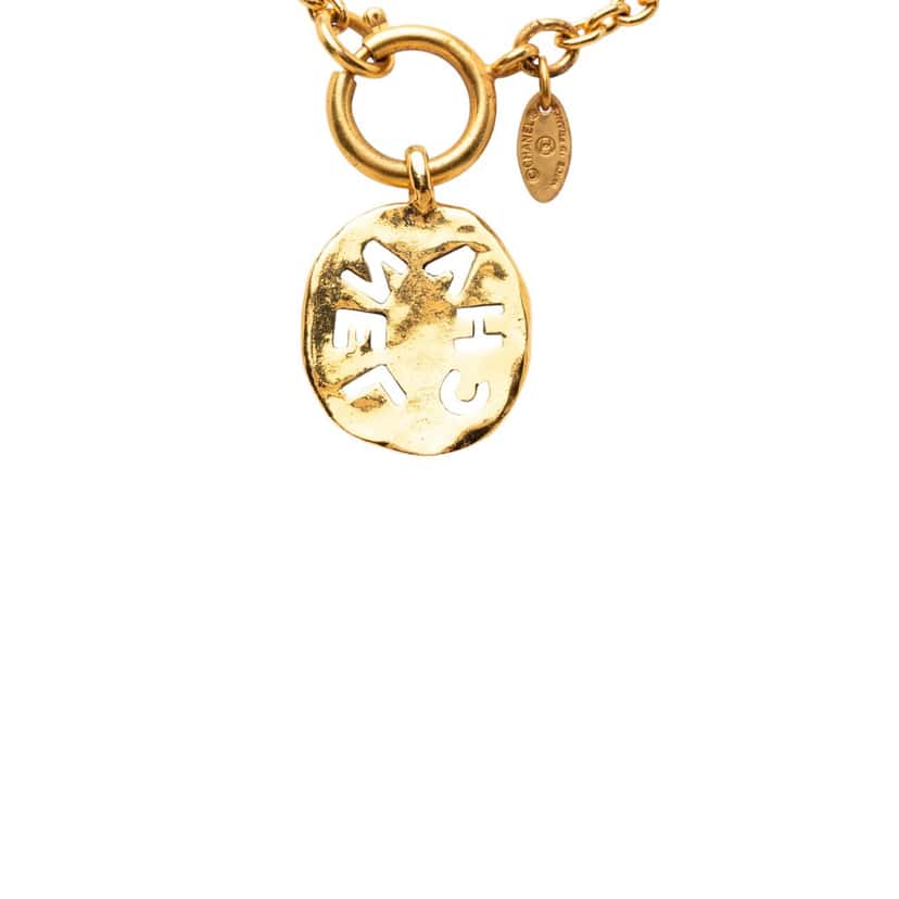 Chanel Gold Plated Logo Round Pendant Necklace Gold Metal Very good condition - Inside View