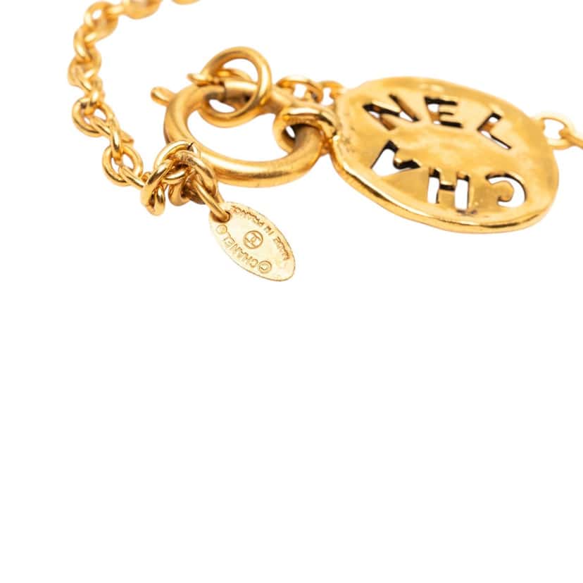 Chanel Gold Plated Logo Round Pendant Necklace Gold Metal Very good condition - Box View