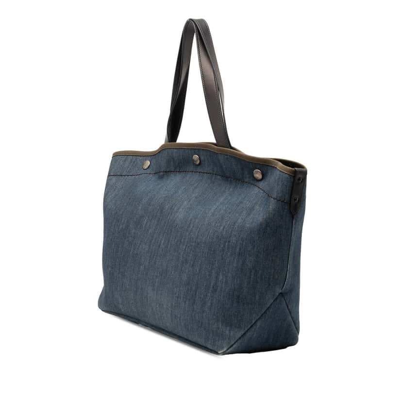 Prada City Calf Trimmed Denim Snap Logo Shopping Satchel Blue Very good condition - Back View