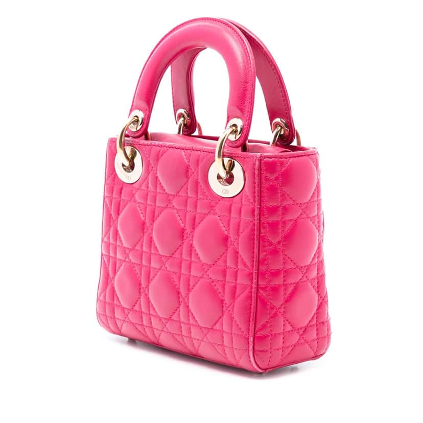 Dior Mini Lambskin Cannage Lady Dior Pink Leather Very good condition - Back View