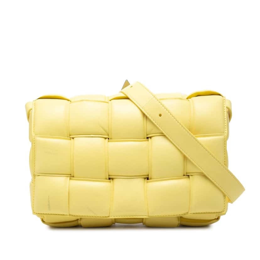 Bottega Veneta Nappa Intrecciato Padded Cassette Crossbody Yellow Leather Very good condition - Front View