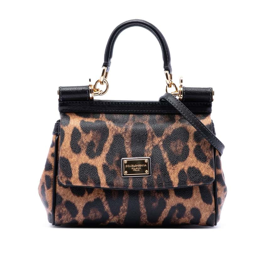 Dolce & Gabbana Mini Leopard Print Calfskin Miss Sicily Satchel Brown Leather Very good condition - Front View