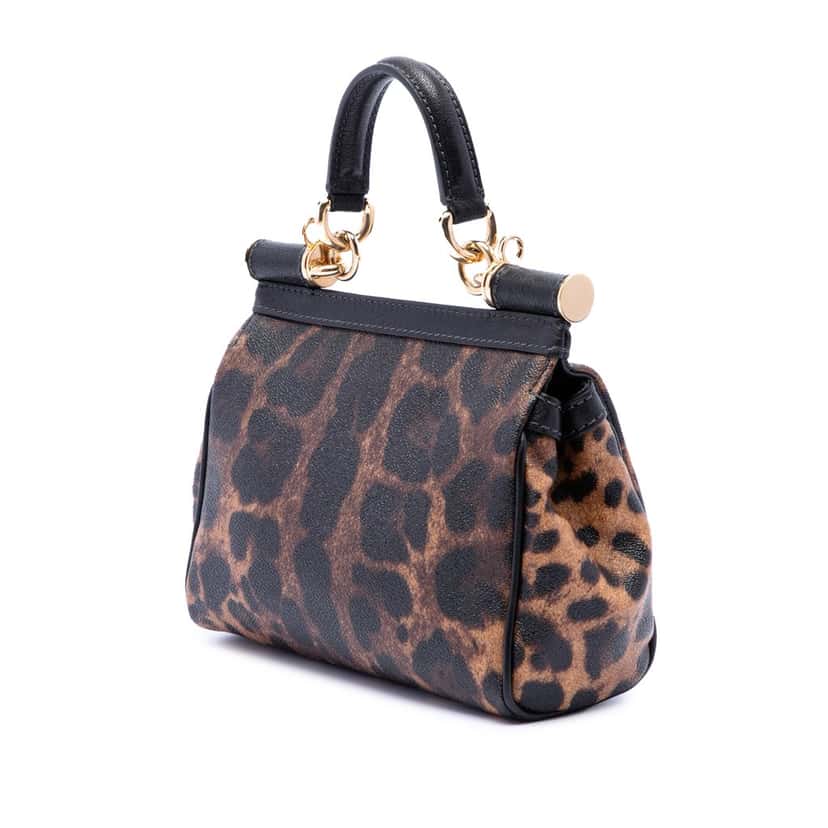 Dolce & Gabbana Mini Leopard Print Calfskin Miss Sicily Satchel Brown Leather Very good condition - Back View