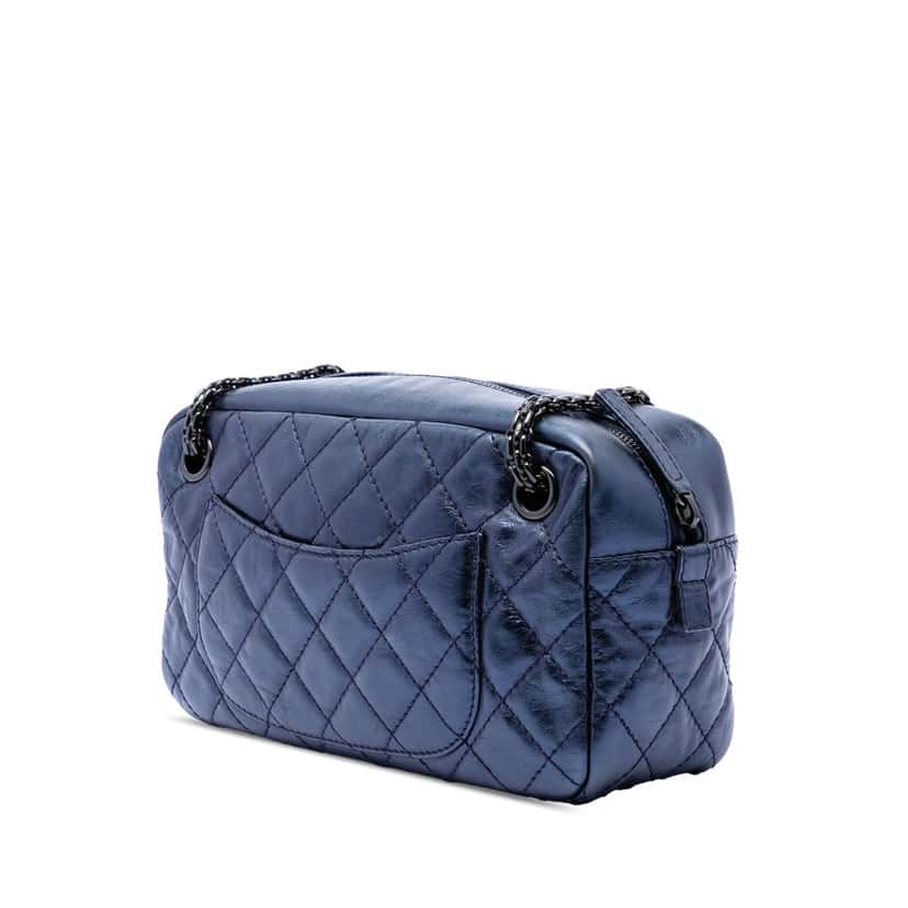 Chanel Medium Metallic Quilted Aged Calfskin Reissue Camera Bag Blue Leather Very good condition - Back View