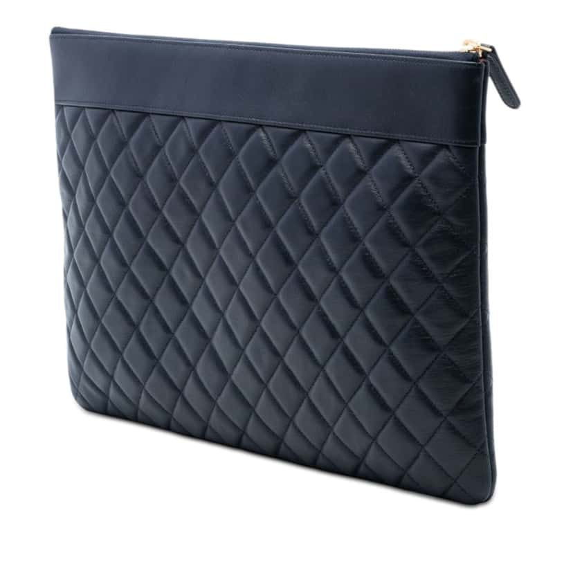 Chanel Large Quilted Sheepskin Mademoiselle O Case Clutch Blue Leather Very good condition - Back View