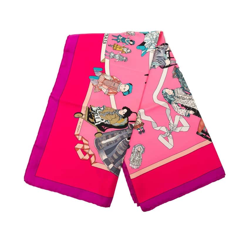 Hermès Hello Dolly Silk Scarf 90 Pink Very good condition - Front View