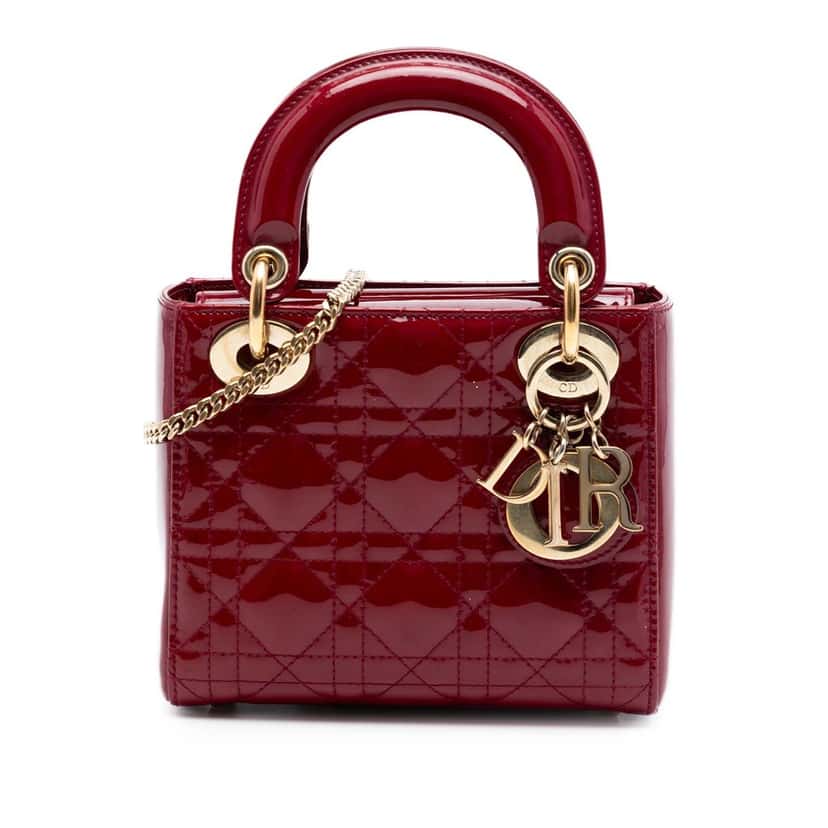Dior Mini Patent Cannage Lady Dior Red Leather Very good condition - Front View