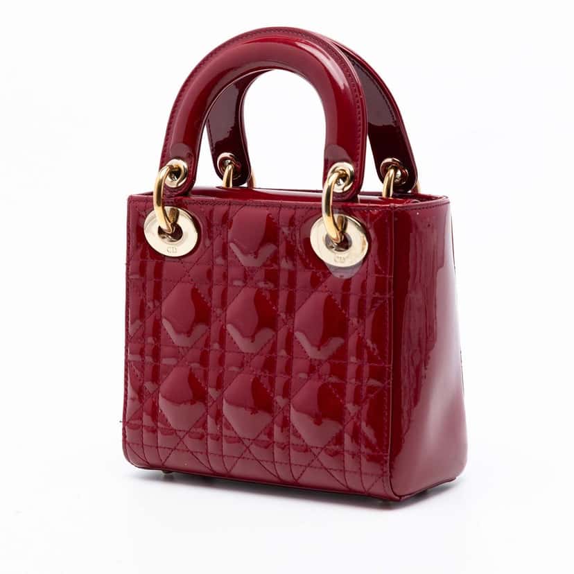 Dior Mini Patent Cannage Lady Dior Red Leather Very good condition - Back View