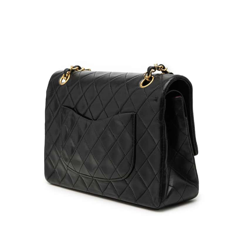Chanel Medium Classic Lambskin Double Flap Black Leather Very good condition - Back View