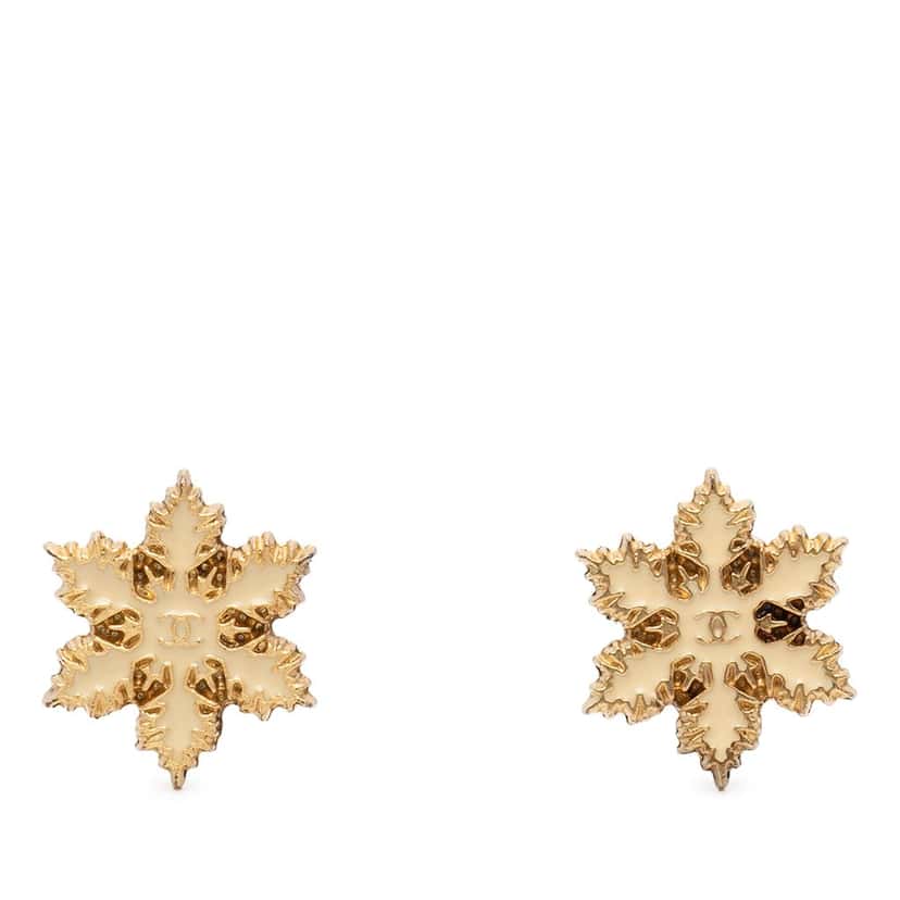 Chanel CC Gold Plated Enamel Snowflake Push Back Earrings Gold Metal Very good condition - Front View