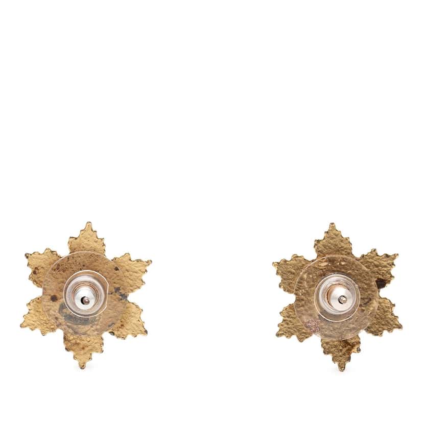 Chanel CC Gold Plated Enamel Snowflake Push Back Earrings Gold Metal Very good condition - Back View