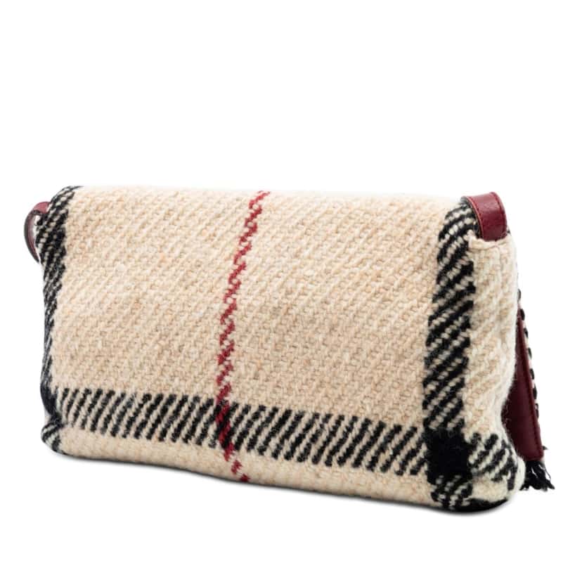 Burberry Mega Check Wool Shoulder Bag Beige Very good condition - Back View