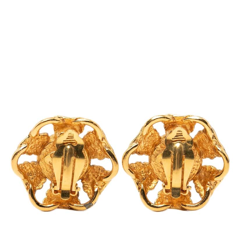 Chanel Gold Plated Faux Pearl Wavy Clip On Earrings Gold Metal Very good condition - Back View