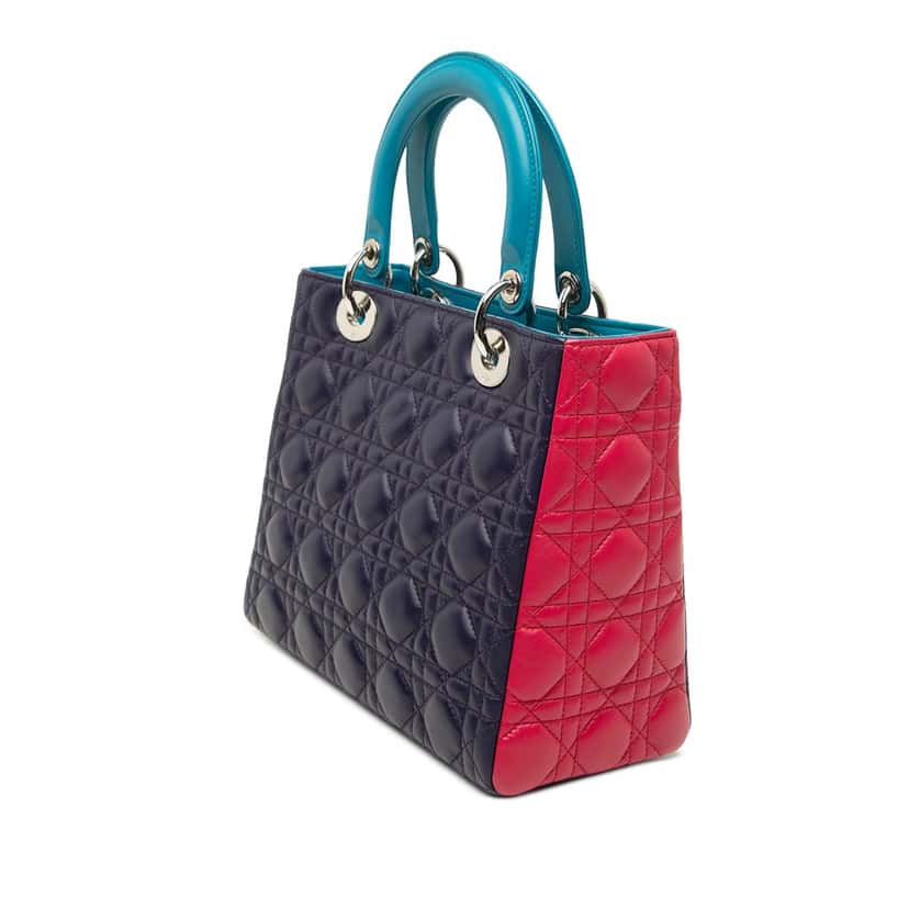 Dior Medium Tricolor Lambskin Cannage Lady Dior Blue Leather Very good condition - Back View