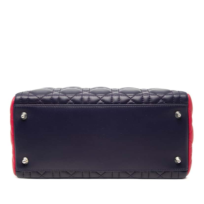 Dior Medium Tricolor Lambskin Cannage Lady Dior Blue Leather Very good condition - Inside View