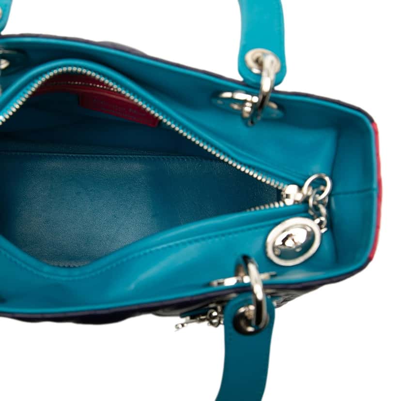 Dior Medium Tricolor Lambskin Cannage Lady Dior Blue Leather Very good condition - Model View