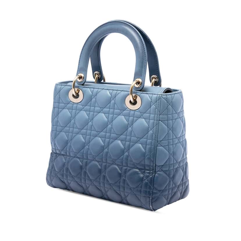 Dior Medium Ombre Lambskin Cannage Lady Dior Blue Leather Very good condition - Back View