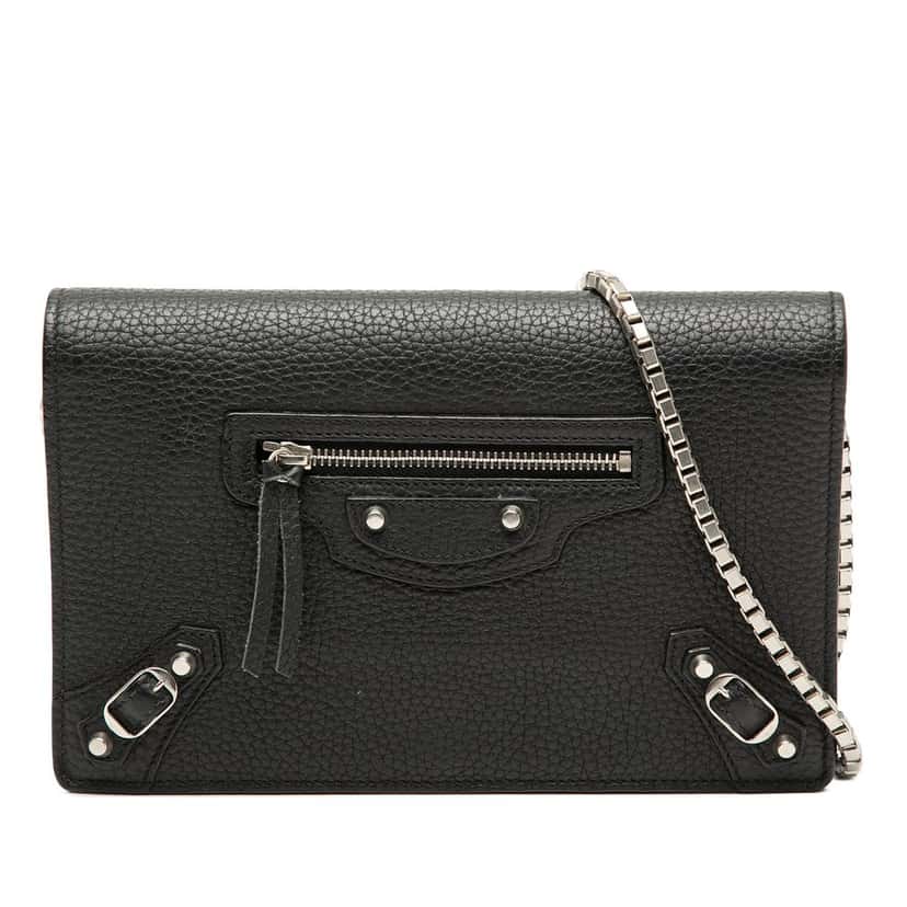Balenciaga Leather Metal Plate City Wallet on Chain Black Leather Very good condition - Front View