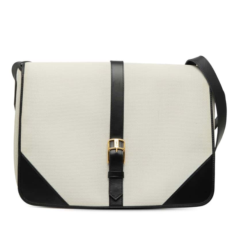 Saint Laurent Leather Trimmed Canvas Messenger Bag White Very good condition - Front View