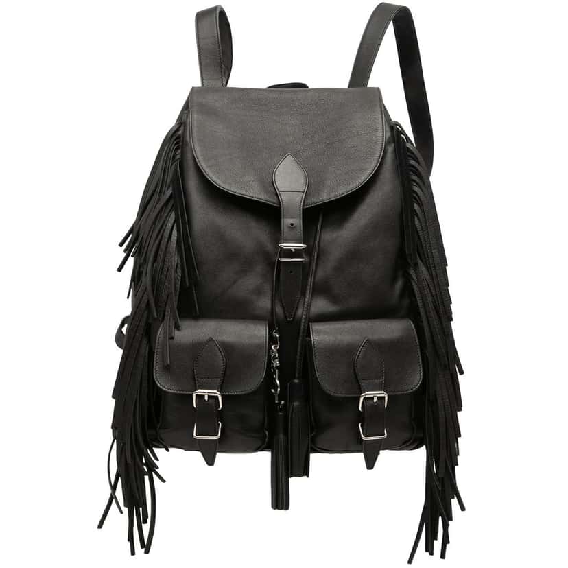 Saint Laurent Calfskin Fringe Festival Backpack Black Leather Good condition - Front View