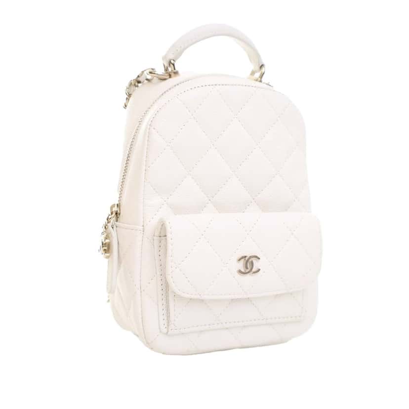 Chanel Mini CC Quilted Caviar Backpack White Leather Very good condition - Back View