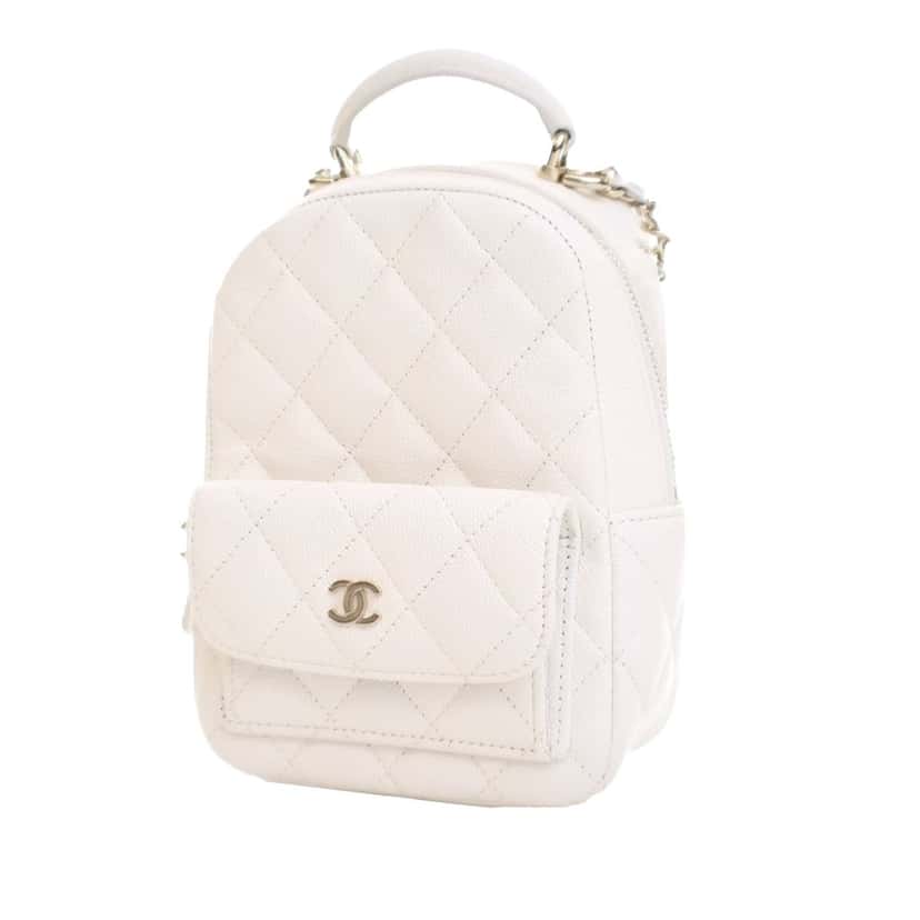 Chanel Mini CC Quilted Caviar Backpack White Leather Very good condition - Inside View
