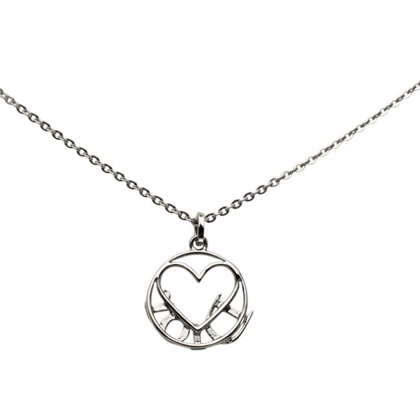 Dior Brass Heart Logo Pendant Necklace Silver Metal Very good condition - Back View