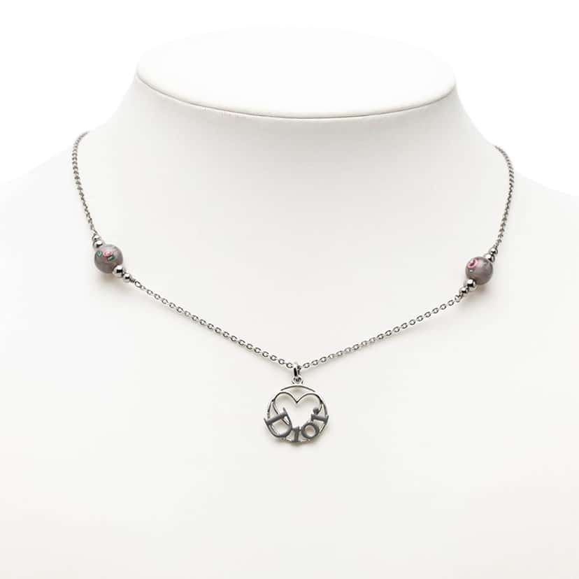 Dior Brass Heart Logo Pendant Necklace Silver Metal Very good condition - Box View