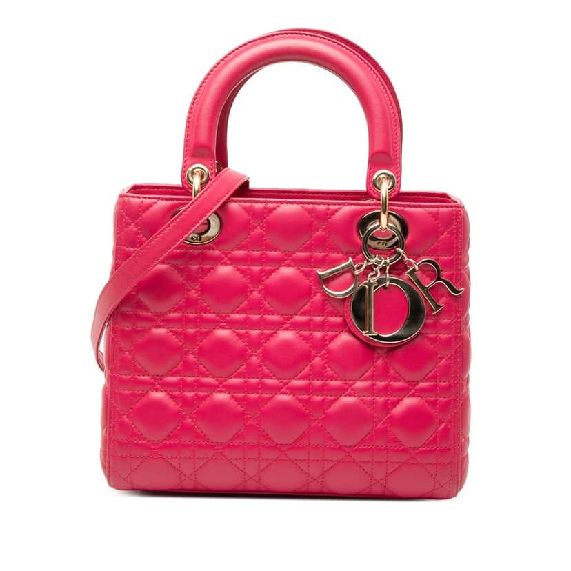 Dior Medium Lambskin Cannage Lady Dior Pink Leather Very good condition - Front View