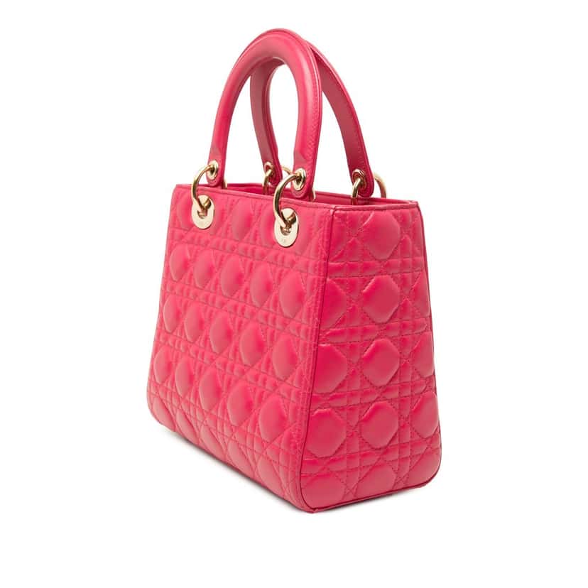 Dior Medium Lambskin Cannage Lady Dior Pink Leather Very good condition - Back View