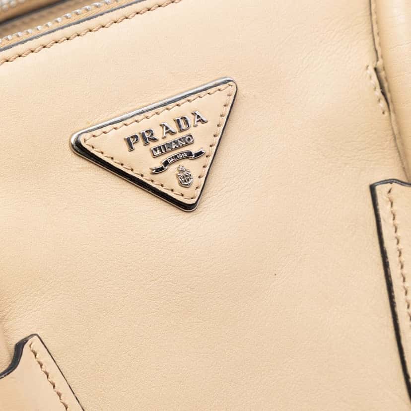 Prada Bicolor Glace Calf Twin Pocket Double Handle Satchel Beige Leather Very good condition - Box View