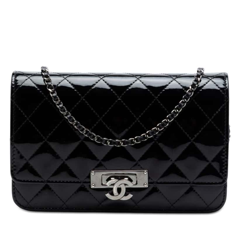 Chanel Quilted Patent Golden Class Wallet on Chain Black Leather Very good condition - Front View