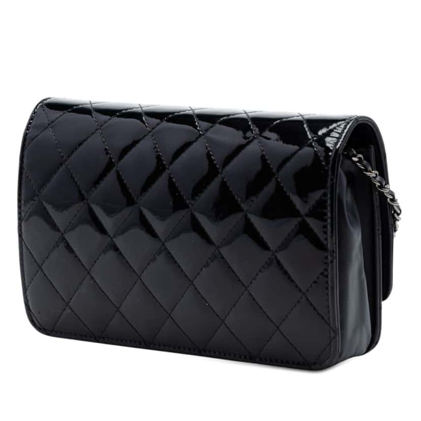 Chanel Quilted Patent Golden Class Wallet on Chain Black Leather Very good condition - Back View