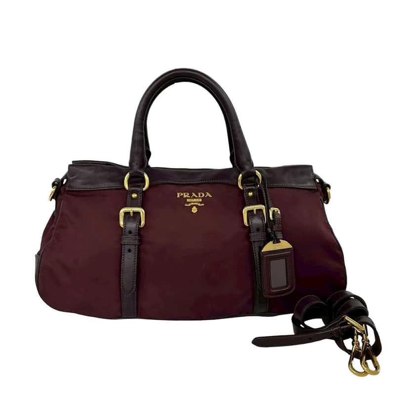 Prada Soft Calf Trimmed Tessuto Zip Top Satchel Red Very good condition - Front View