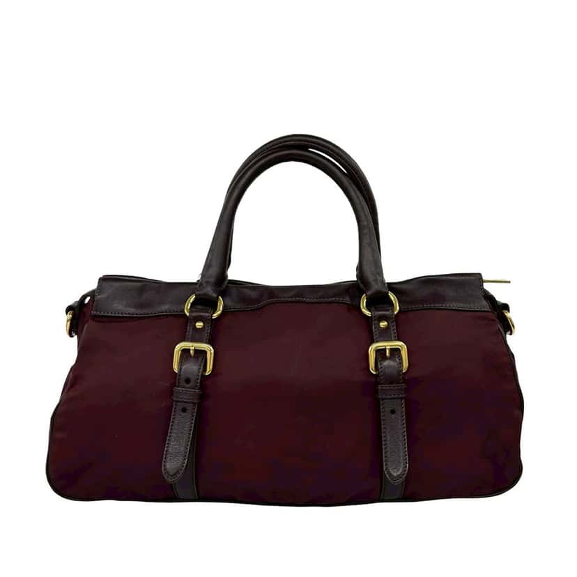 Prada Soft Calf Trimmed Tessuto Zip Top Satchel Red Very good condition - Back View