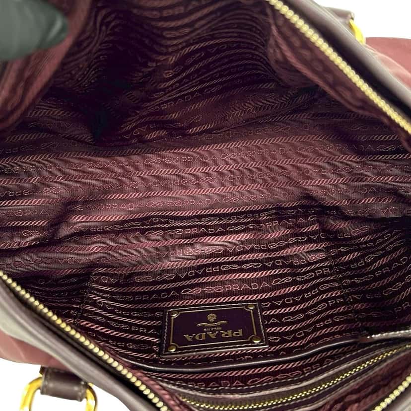 Prada Soft Calf Trimmed Tessuto Zip Top Satchel Red Very good condition - Model View