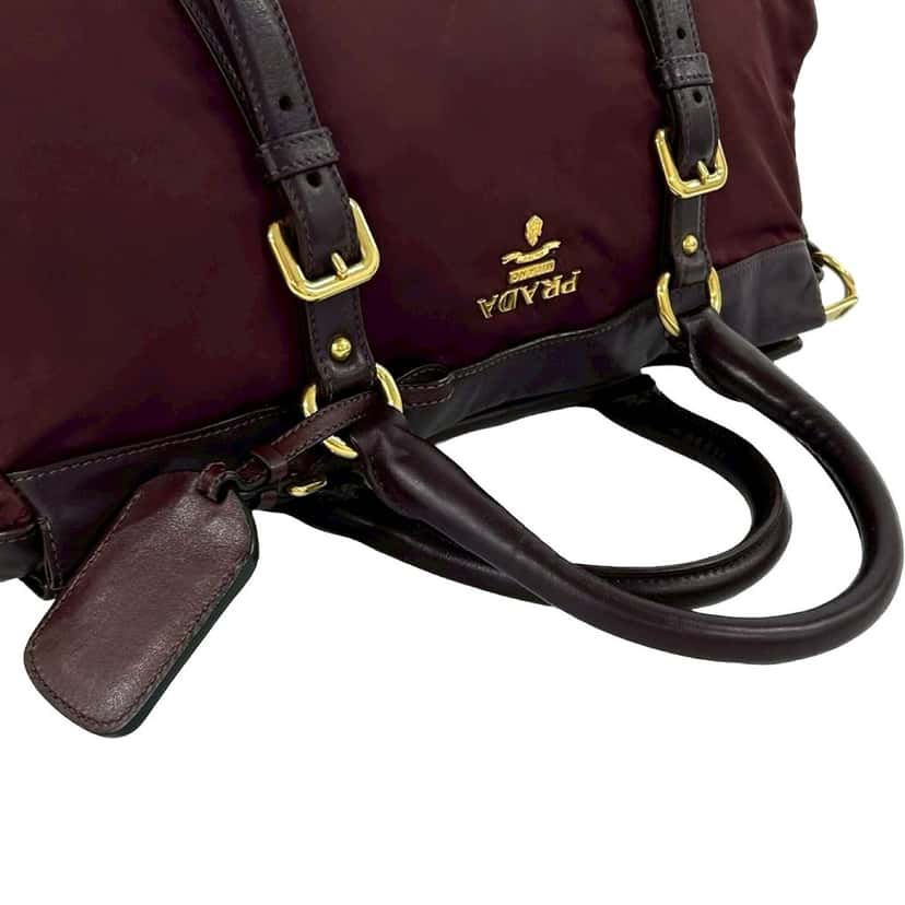 Prada Soft Calf Trimmed Tessuto Zip Top Satchel Red Very good condition - Box View