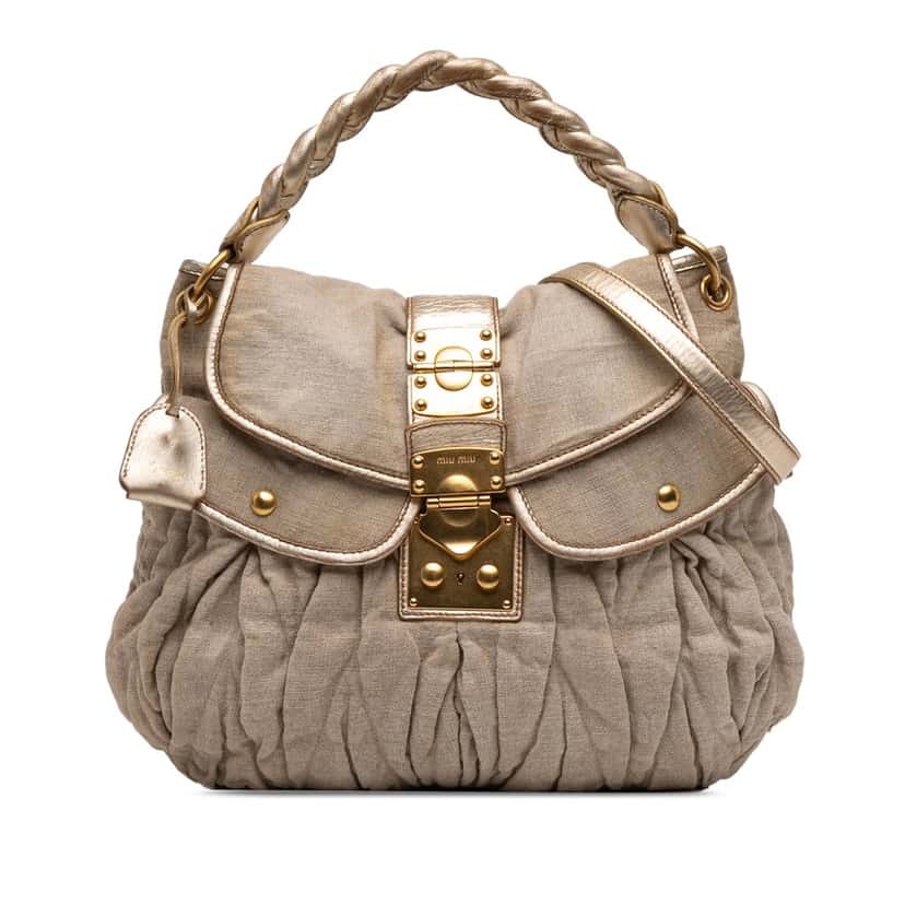 Miu Miu Matelasse Canvas Coffer Satchel Beige Good condition - Front View