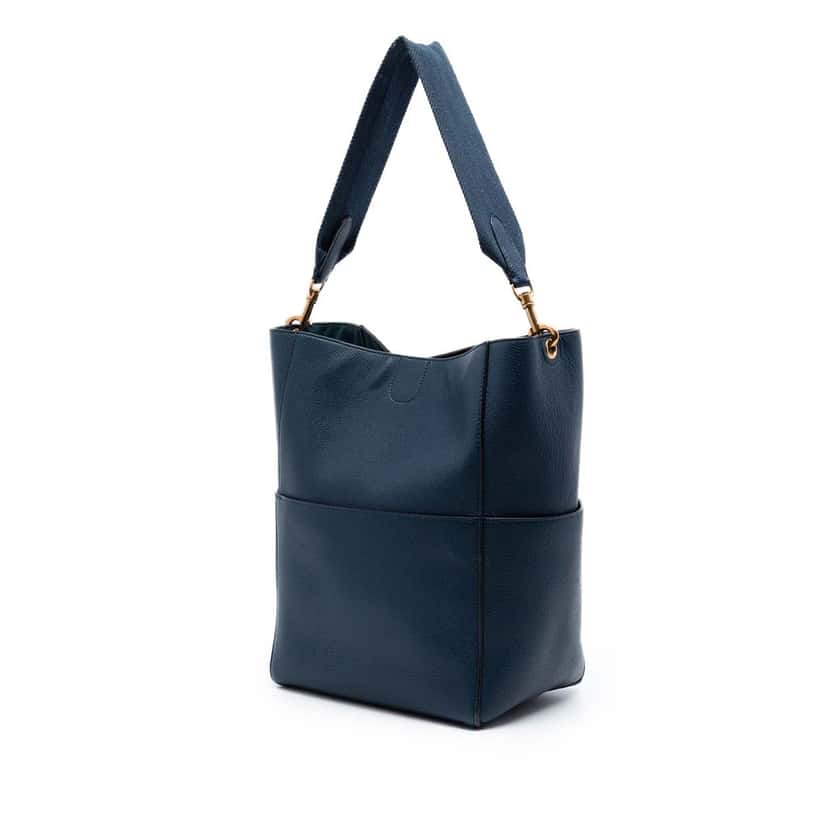 Celine Medium Soft Grained Calfskin Seau Sangle Bucket Bag Blue Leather Very good condition - Back View