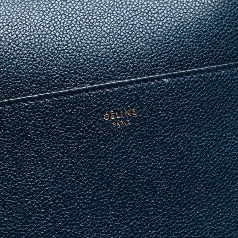 Celine Medium Soft Grained Calfskin Seau Sangle Bucket Bag Blue Leather Very good condition - Box View