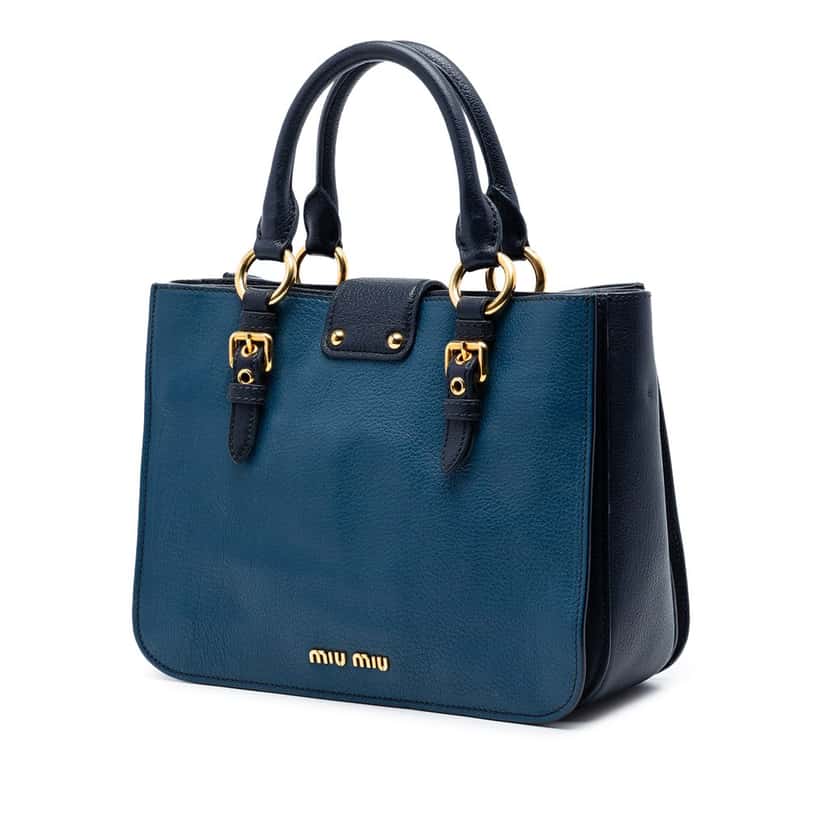 Miu Miu Bicolor Goatskin Madras Satchel Blue Leather Very good condition - Back View