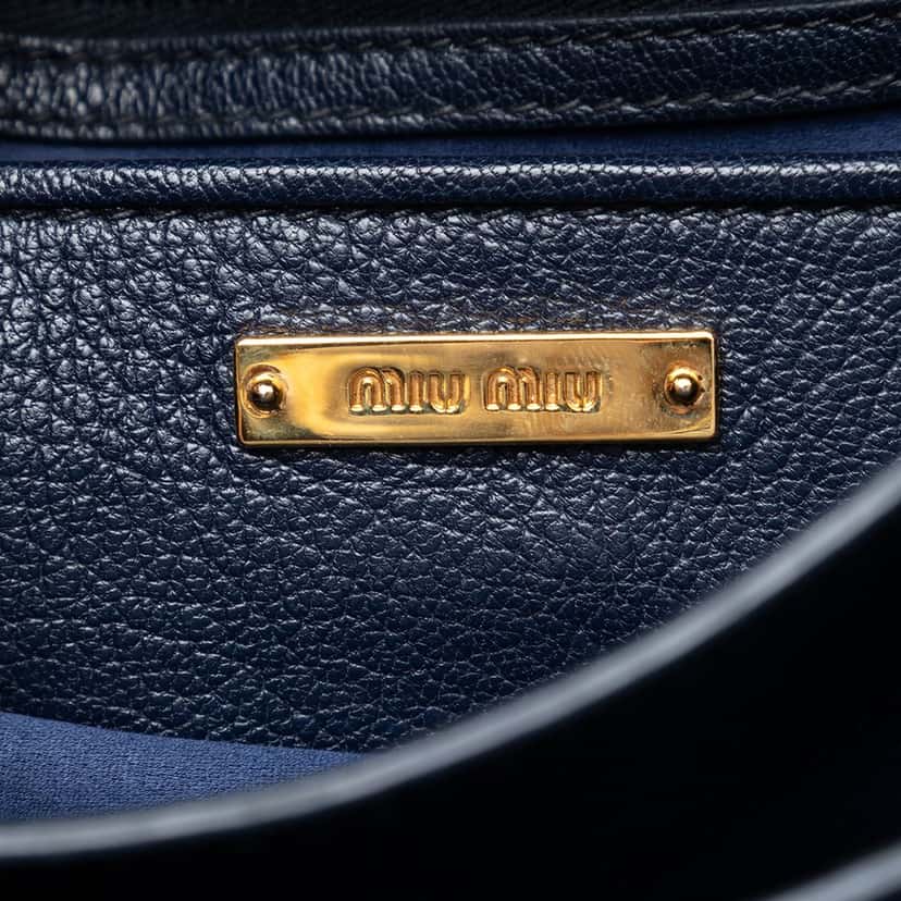 Miu Miu Bicolor Goatskin Madras Satchel Blue Leather Very good condition - Box View