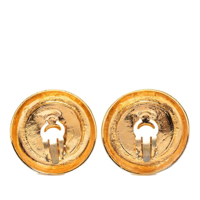 Chanel Gold Plated Faux Pearl 31 Rue Cambon Round Clip On Earrings Gold Metal Very good condition - Back View
