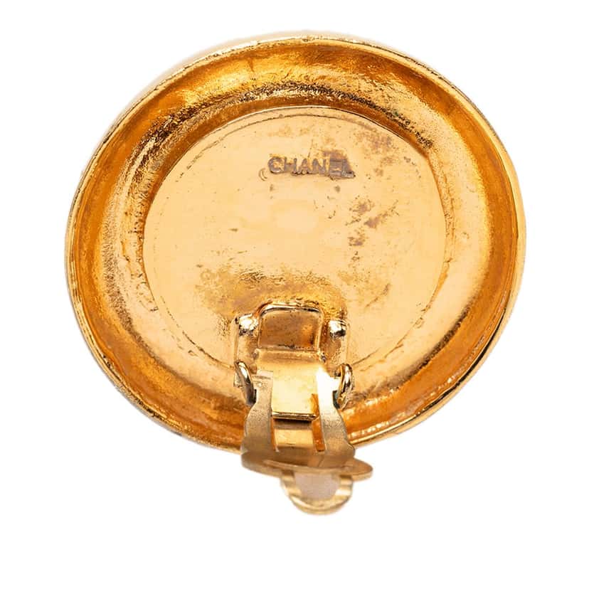 Chanel Gold Plated Faux Pearl 31 Rue Cambon Round Clip On Earrings Gold Metal Very good condition - Inside View
