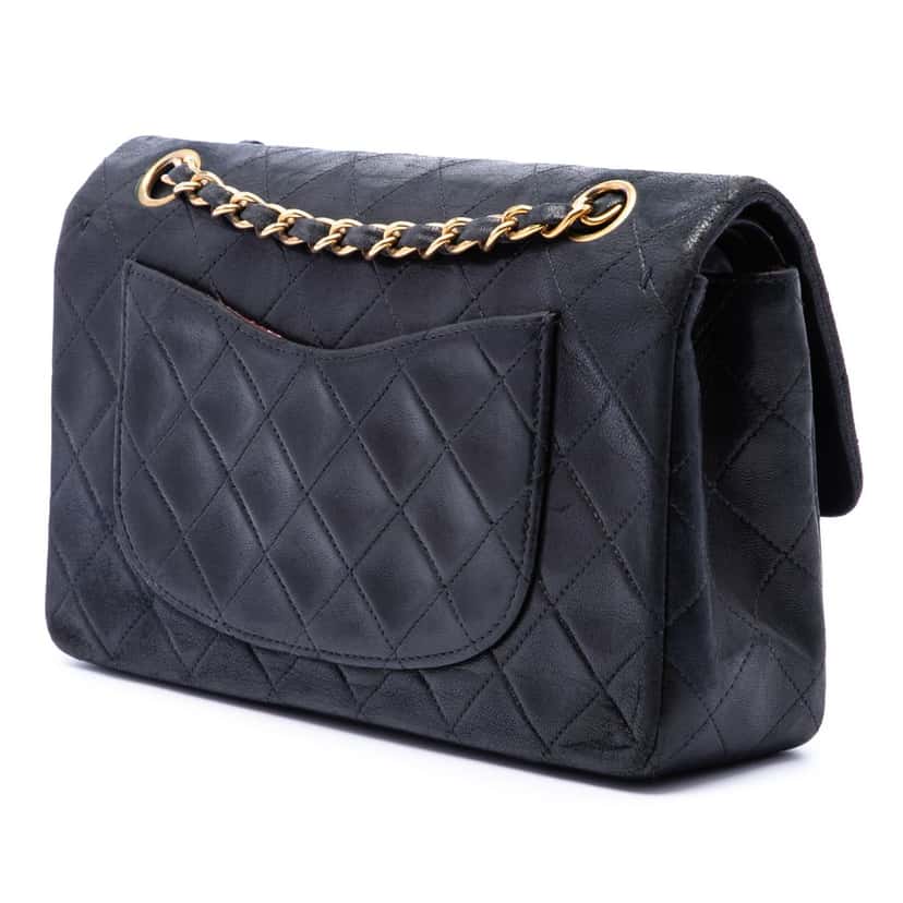 Chanel Small Classic Lambskin Double Flap Black Leather Very good condition - Back View