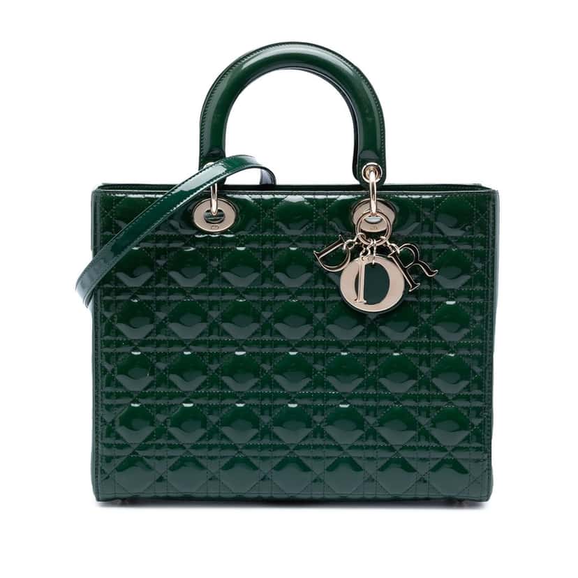 Dior Large Patent Cannage Lady Dior Green Leather Very good condition - Front View