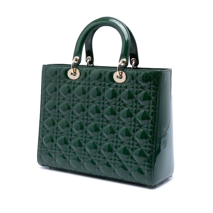 Dior Large Patent Cannage Lady Dior Green Leather Very good condition - Back View