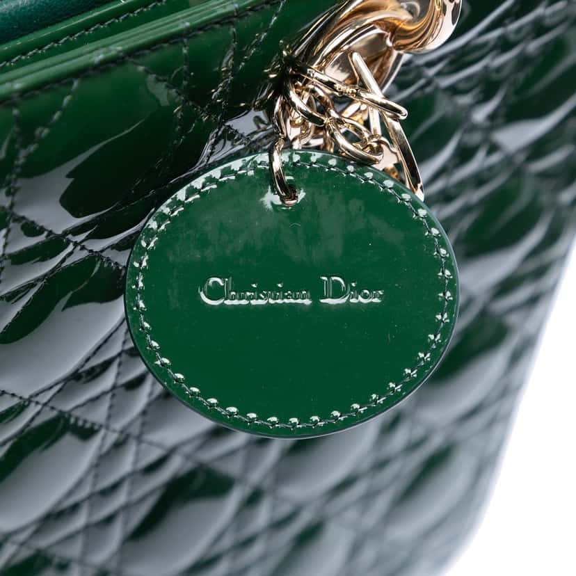 Dior Large Patent Cannage Lady Dior Green Leather Very good condition - Box View